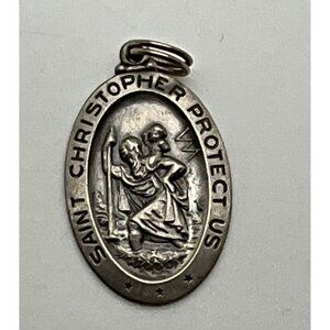 Sterling Silver Saint Christopher Medal Charm  Protect US  Vintage
